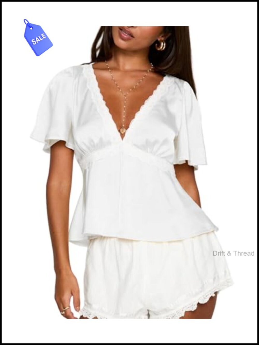 Women's Lace Trim Satin Babydoll Crop Top V-Neck Peplum Elegant